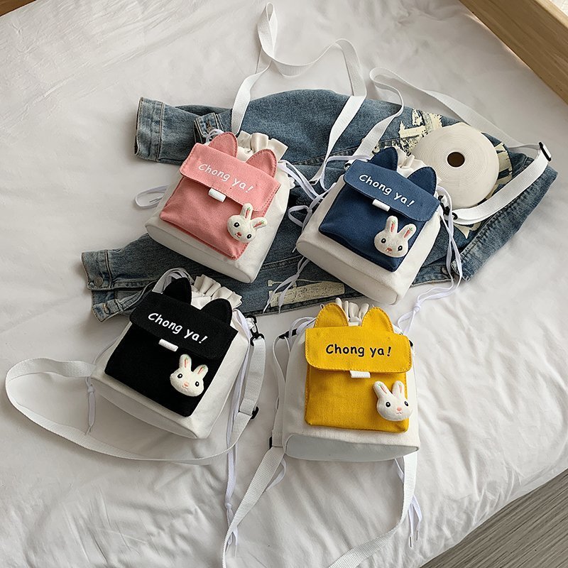 Canvas Cute Small Bag 2026 New Style Simple and Fashionable Rabbit Student Crossbody Bag Women's Shoulder Bucket Bag Canvas Cute Small Bag 2026 New Style Simple and Fashionable Rabbit Student Crossbody Bag Women's Shoulder Bucket Bag