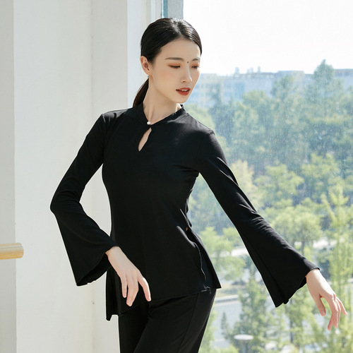 Bell-sleeve dance practice clothing, classical dance body suit for women, Chinese style ethnic dance body suit