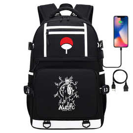 动漫印花USB青少年学生书包男女双肩背包休闲旅行包