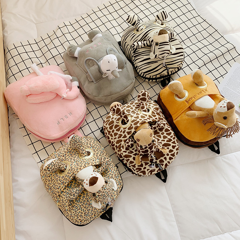 Mochila infantil de peluche con diseño de animal cute, antirrobo – para jardín de infantes, otoño-invierno.