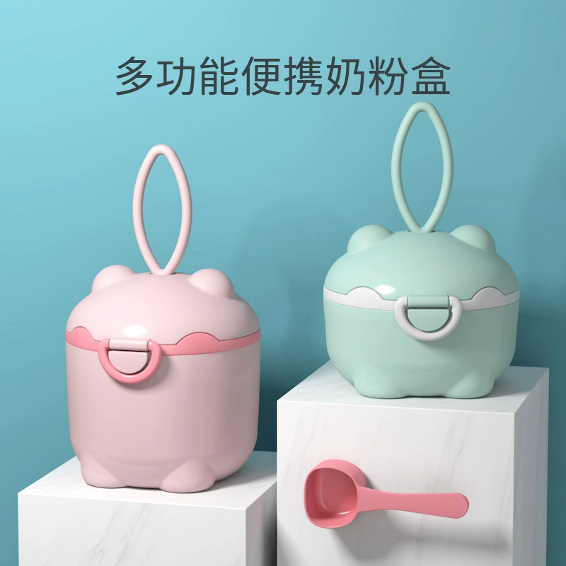 Portable baby formula storage box, handheld multifunctional container with handle, cute animal designs, sizes S/L