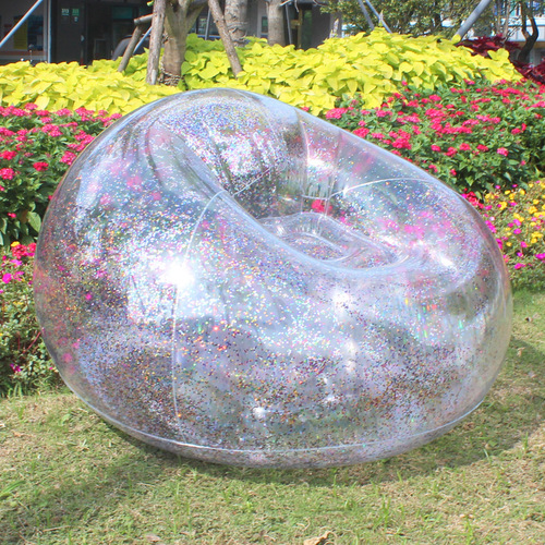 Inflatable home lazy sofa, transparent sequin lounge chair, portable PVC inflatable sofa, outdoor portable