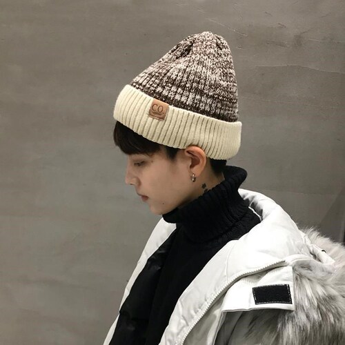 Hat men's winter Korean style plus velvet warm knitted hat men's woolen hat men's winter cold-proof Baotou cold hat