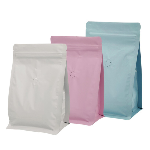 Coffee powder coffee bean packaging bag one pound ziplock bag with one-way air valve eight-side seal aluminum foil seal bag