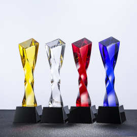 炫彩扭柱红黄蓝白柱子水晶奖杯公司企业奖牌免费设计刻字