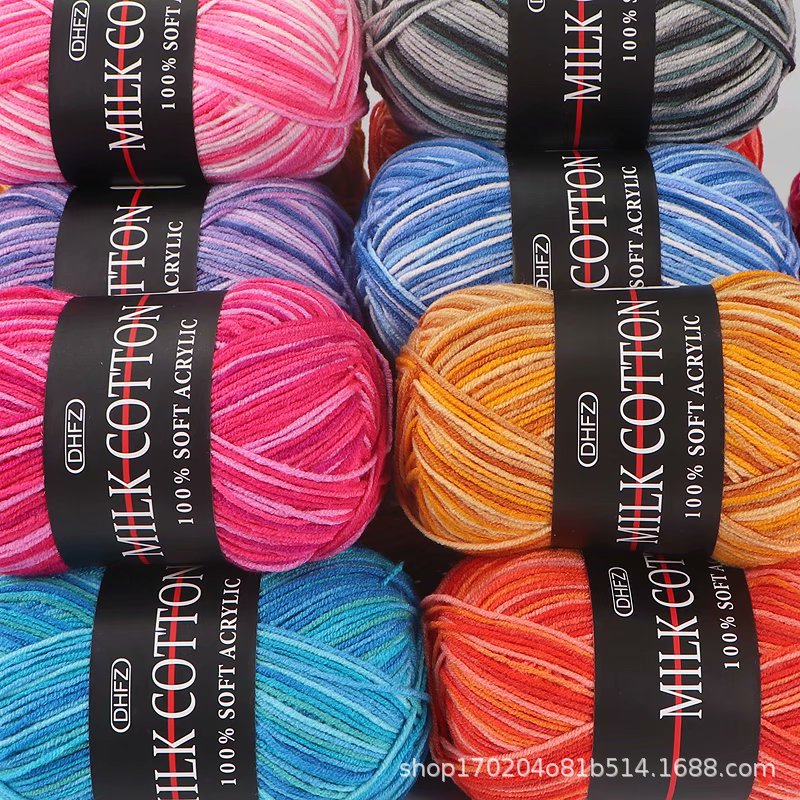3-Strand gradiente sección de leche teñida de lana de algodón de color colorido medio fino lana crochet lana tejida a mano al por mayor