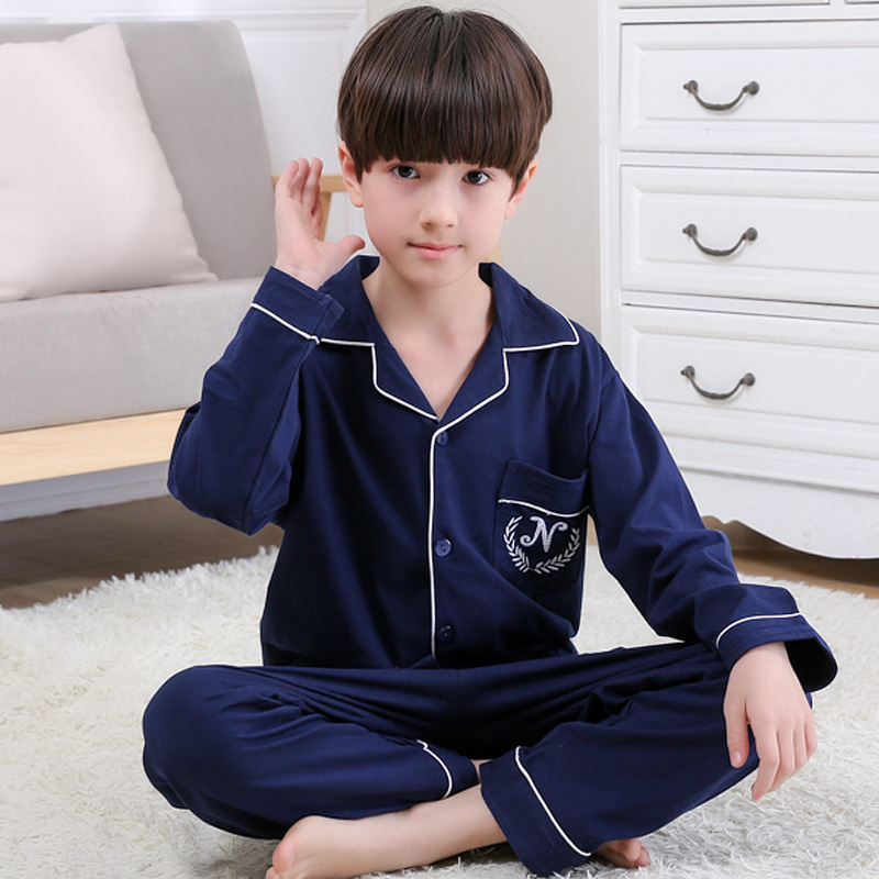 Boys' Spring and Autumn Children's Pajamas Long-sleeved Cotton Suit Baby's Middle and Old Children's 150 High 10-year-old Home Clothes