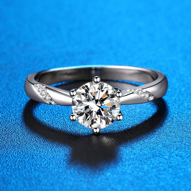 S925 Sterling Silver Ring Women's 1 karat Classic Six-Claw D Color Moissanite Simulation Diamond Ring Live Factory Outlet