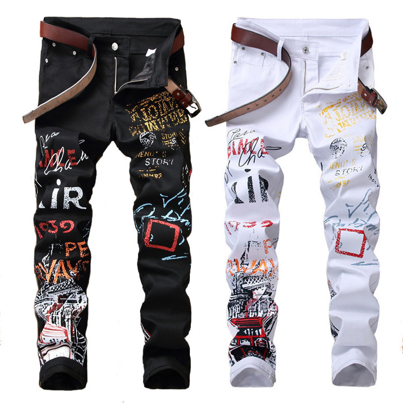 Cross-border European and American jeans men's foreign trade stretch casual pants printed straight pants street fashion a batch of 5601 Cross-border European and American jeans men's foreign trade stretch casual pants printed straight pants street fashion a batch of 5601