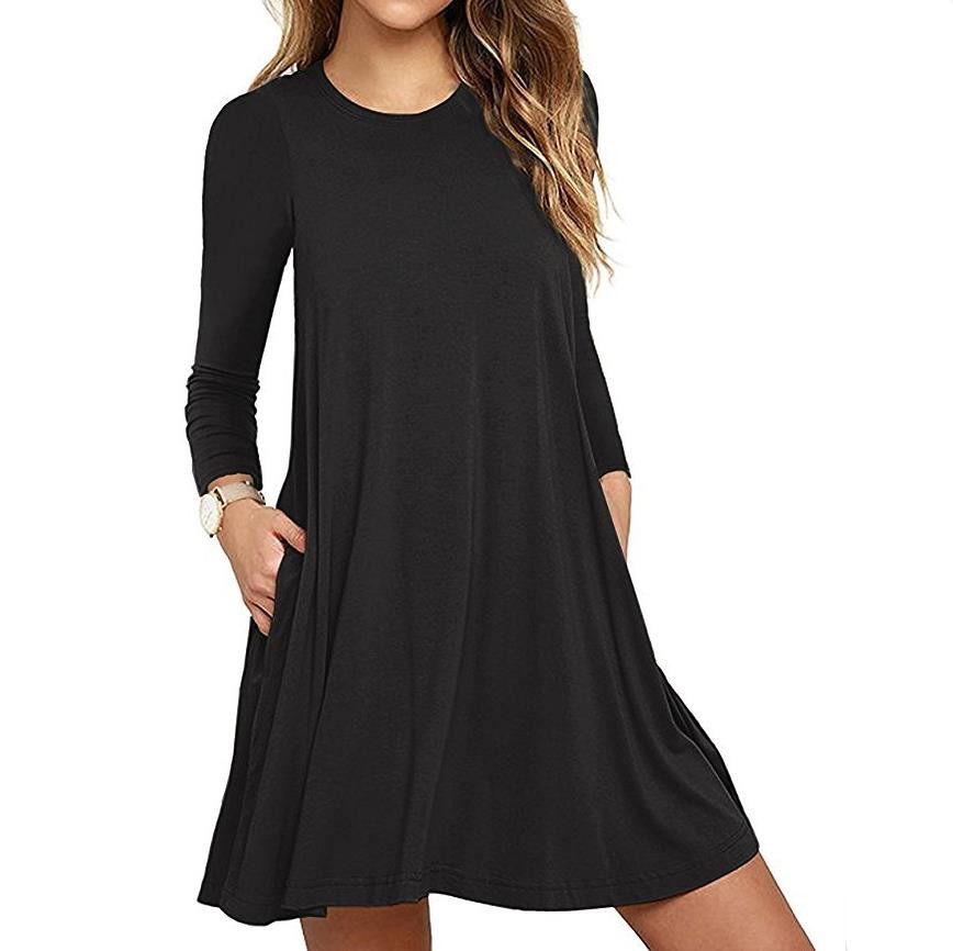 Large swing dress 2020 Autumn cross-border Europe and the United States new Amazon eBay explosions solid color pocket dress