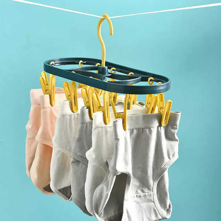 家用阳台12夹衣架内衣袜子塑料椭圆形多头双色防风夹儿童晾晒衣架