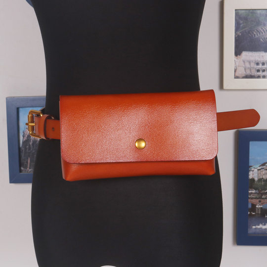 European and American Pure Edition Solid Color Two-Layer Cowhide Genuine Leather Rectangular Mobile Phone Lipstick Waist Bag Simple All-Match Belt Belt for Women