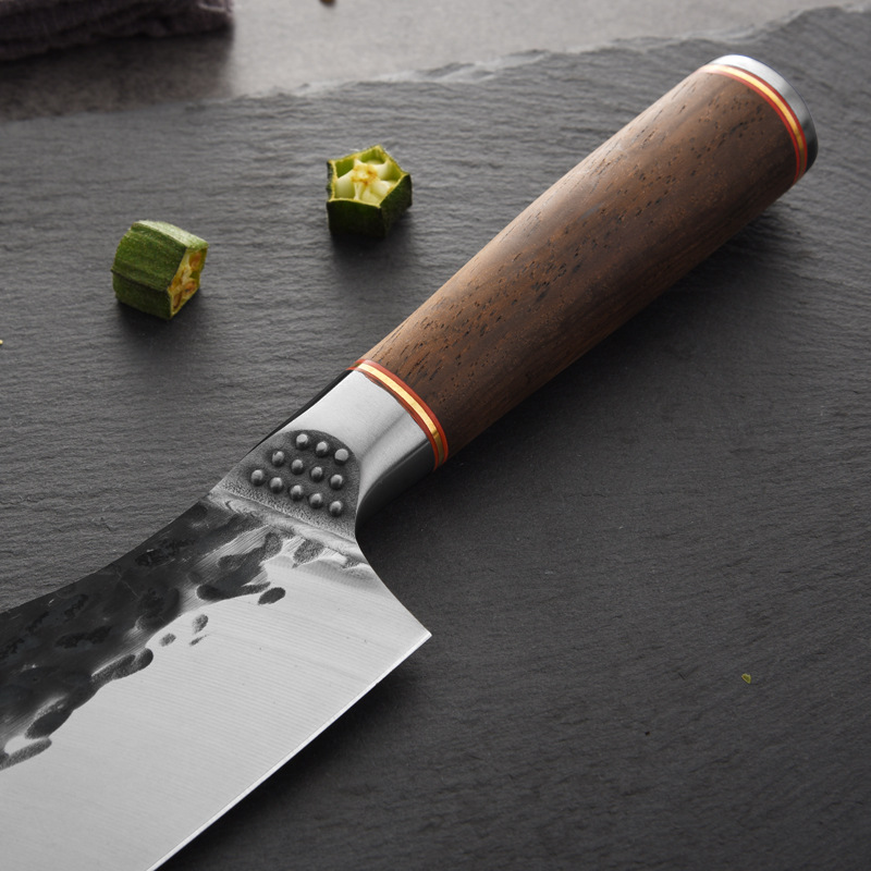 Cuchillo de chef, cuchillo de acero inoxidable 5CR15MOV forjado a mano con mango de ébano, alta dureza, envío transfronterizo.