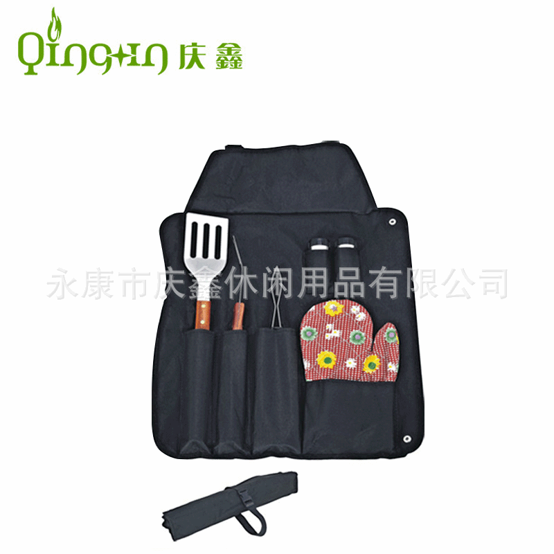 Conjunto de siete piezas de falda bolsa mango de madera barbacoa herramientas traje Yangjiang fábrica directa barbacoa traje