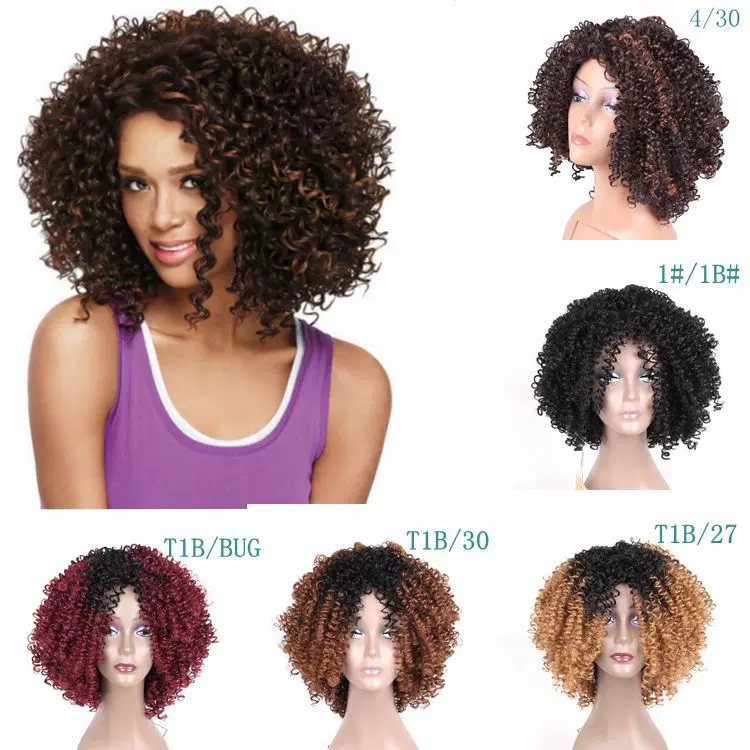 化纤头套 卷发短头套非洲曲 假发头套化纤Afro kinky wig机制头套