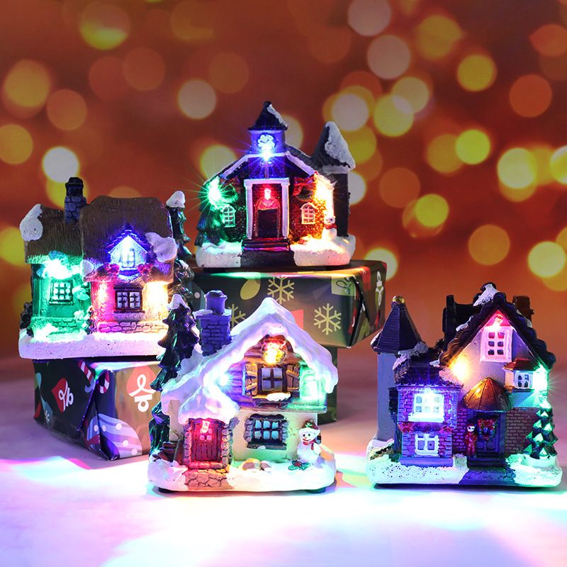 国境を越えた新しいクリスマス装飾品樹脂の小さな家の微景観樹脂の家クリスマスのアイデアが光る小さな家|undefined