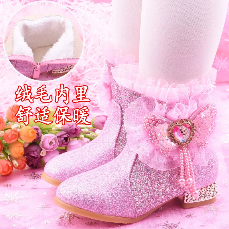 Ботинки для девочек, Осень-зима 2022, новинка, зимняя обувь принцессы в Корейском стиле на флисовой подкладке, детские сапоги на высоком каблуке, теплые короткие сапоги для маленьких девочек