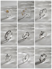 Direct factory supply 925 pure silver ring for women, original design smiling Mickey retro silver-plated adjustable ring