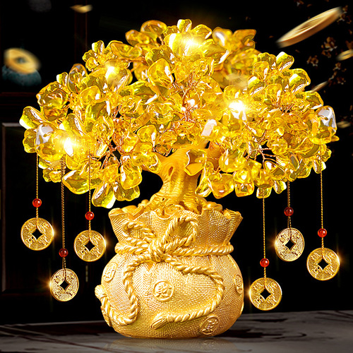 Citrine Money Tree Wine Cabinet Decoration Ornaments Home Living Room Gathering Wealth Feng Shui Money Tree Creative Opening Gift