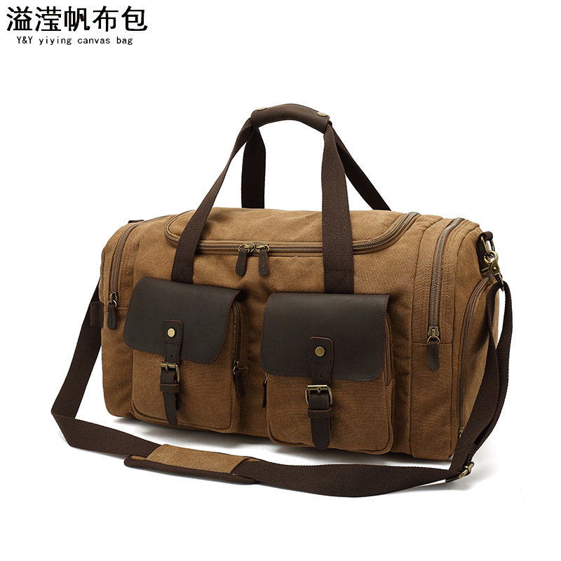 Bolsa de viaje de los hombres bolsa de equipaje de techo de gran capacidad Yoga Fitness Bolsa de viaje de larga y corta distancia en movimiento de lona con cuero de Caballo Loco