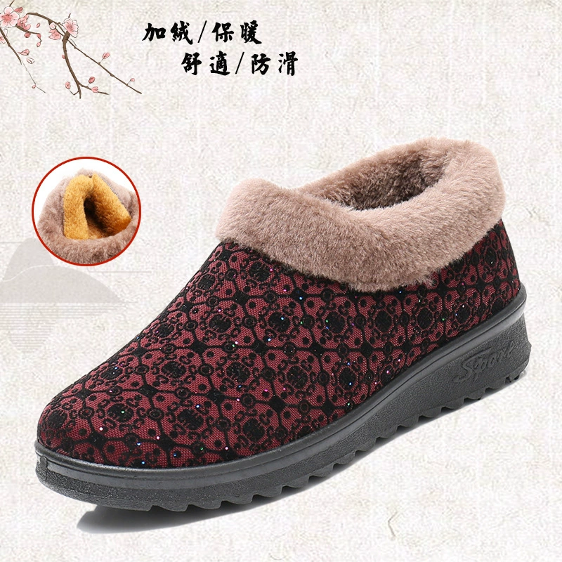 Новая зимняя Тканевая обувь Old Beijing для женщин среднего и пожилого возраста, утолщенные теплые Нескользящие хлопковые сапоги на плоской подошве, хлопковая обувь для пожилых женщин на флисовой подкладке