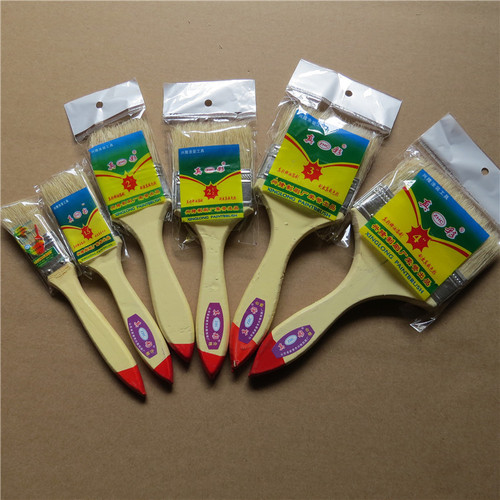 Wooden handle pig bristle brush paint brush soft bristle brush pig bristle brush thickened non-shedding wall painting tool barbecue brush