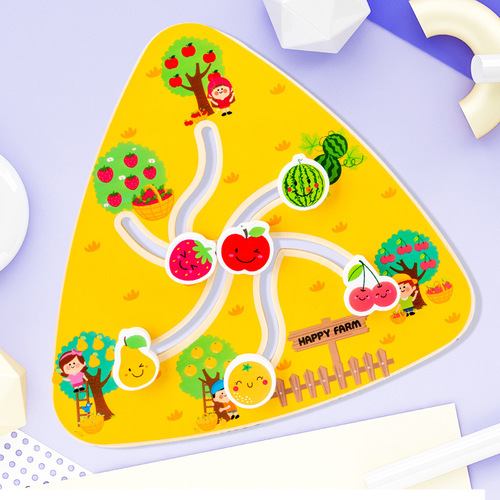 Wooden Children's Fruit Number Shape Matching Game Ocean Transportation Positioning Toy Early Education Intelligence Maze Brain Teaser