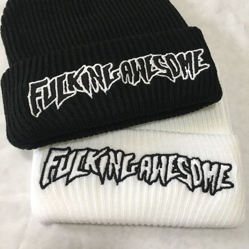 European and American trendy brand Fucking Awesome knitted woolen hat black and white letters cold hat ins super popular hat