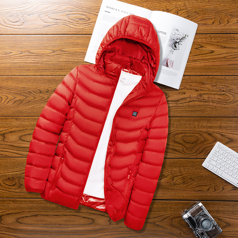 Ropa de algodón acolchado de calefacción transfronteriza para hombres y mujeres, ropa de algodón acolchado de calefacción de temperatura constante inteligente, chaqueta con capucha para hombres, venta al por mayor de fábrica