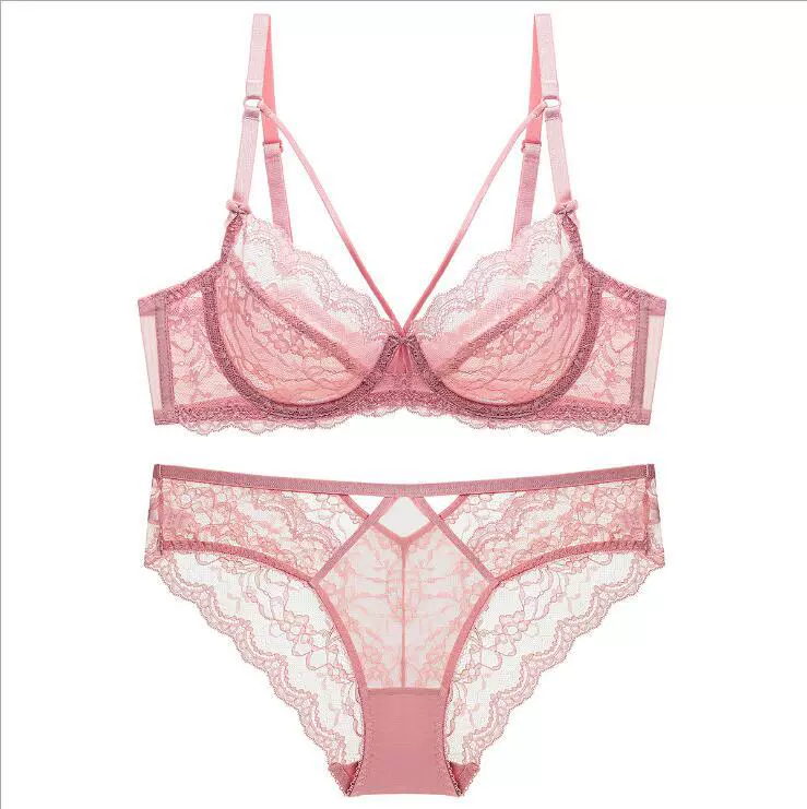 Ultra-thin Lace Bra Set, Sheer Design with Light Padding Option, Sizes 70A–90E