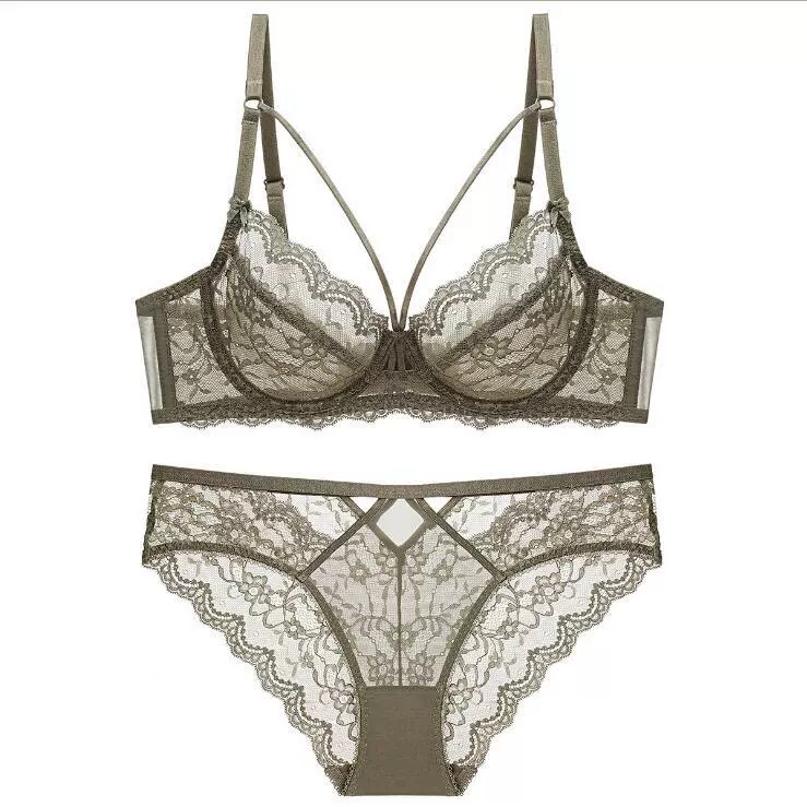 Ultra-thin Lace Bra Set, Sheer Design with Light Padding Option, Sizes 70A–90E