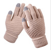 Gloves, winter knitted fleece non-slip keep warm fashionable set, increased thickness, wholesale