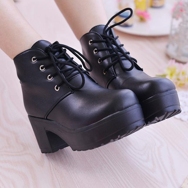New Cross-border Large Size 41 Ankle Boots Short Boots Thick Heel Martin Muffin European and American Lace-up Thick Sole Women's Boots High Heel Single Boots New Cross-border Large Size 41 Ankle Boots Short Boots Thick Heel Martin Muffin European and American Lace-up Thick Sole Women's Boots High Heel Single Boots