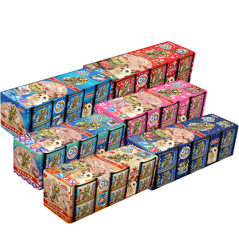 AkikA渔极主食罐猫零食 综合营养 金枪鱼猫罐 80g*6罐/组