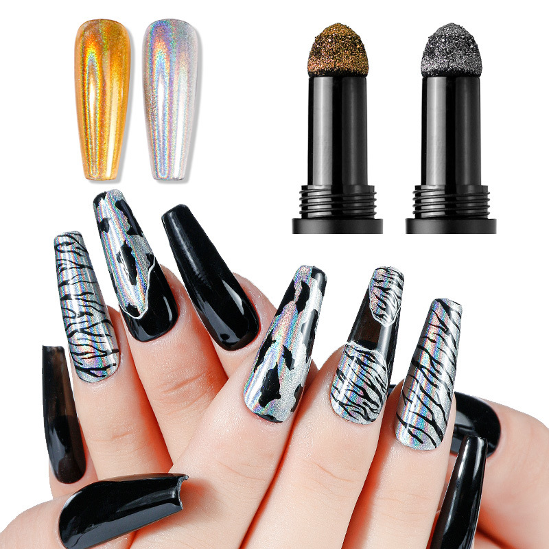 Concubina arte de uñas de lujo oro láser plata brillo espejo mágico pluma de la harina espejo cojín de aire pluma de color camaleón pluma mágica