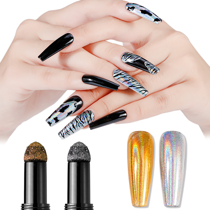 Concubina arte de uñas de lujo oro láser plata brillo espejo mágico pluma de la harina espejo cojín de aire pluma de color camaleón pluma mágica