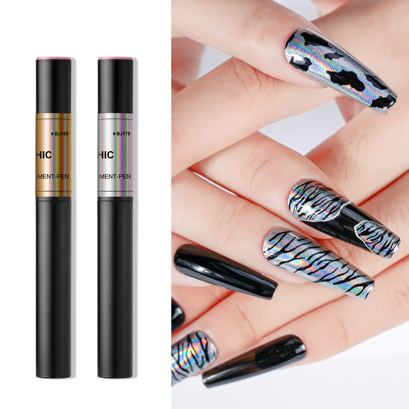 Concubina arte de uñas de lujo oro láser plata brillo espejo mágico pluma de la harina espejo cojín de aire pluma de color camaleón pluma mágica