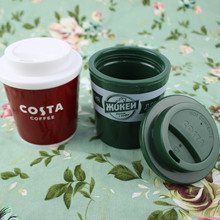 工厂直供150ml双层隔热咖啡杯带盖塑料杯随手杯保温商务礼品