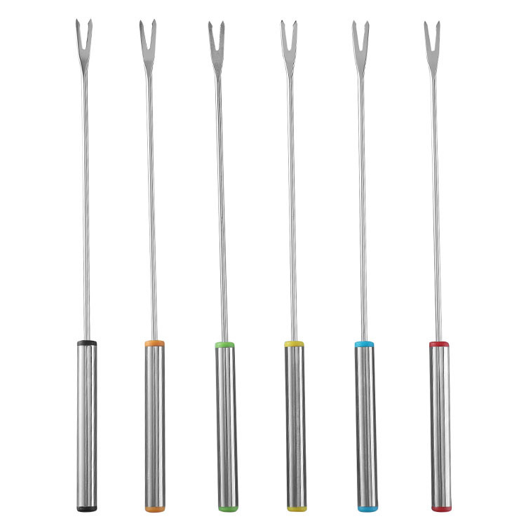 En stock 24CM Tenedor de postre de acero inoxidable juego de seis piezas queso chocolate olla caliente fruta postre pastel tenedor