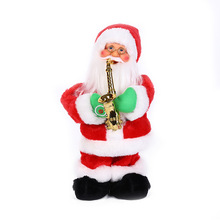 电动圣诞老人音乐吹萨克斯老人公仔装饰品 儿童圣诞节礼物玩具