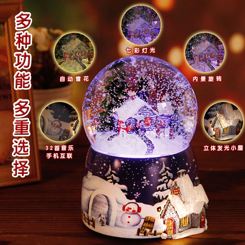 Caja de música navideña con forma de casa de nieve, bola de nieve luminosa recargable eléctrica, caja de música con bluetooth, regalo de Navidad