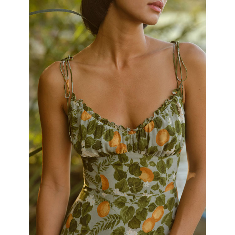 in stock 278#Ref Silk Printing Holiday Style Temperament dress 2021 Summer New French European and American Women's Wear