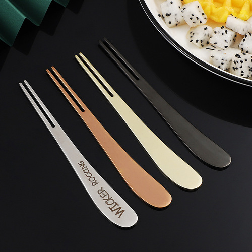 304 stainless steel fruit fork thickened creative sanded inclined handle mooncake fork dessert fruit pick can support logo making