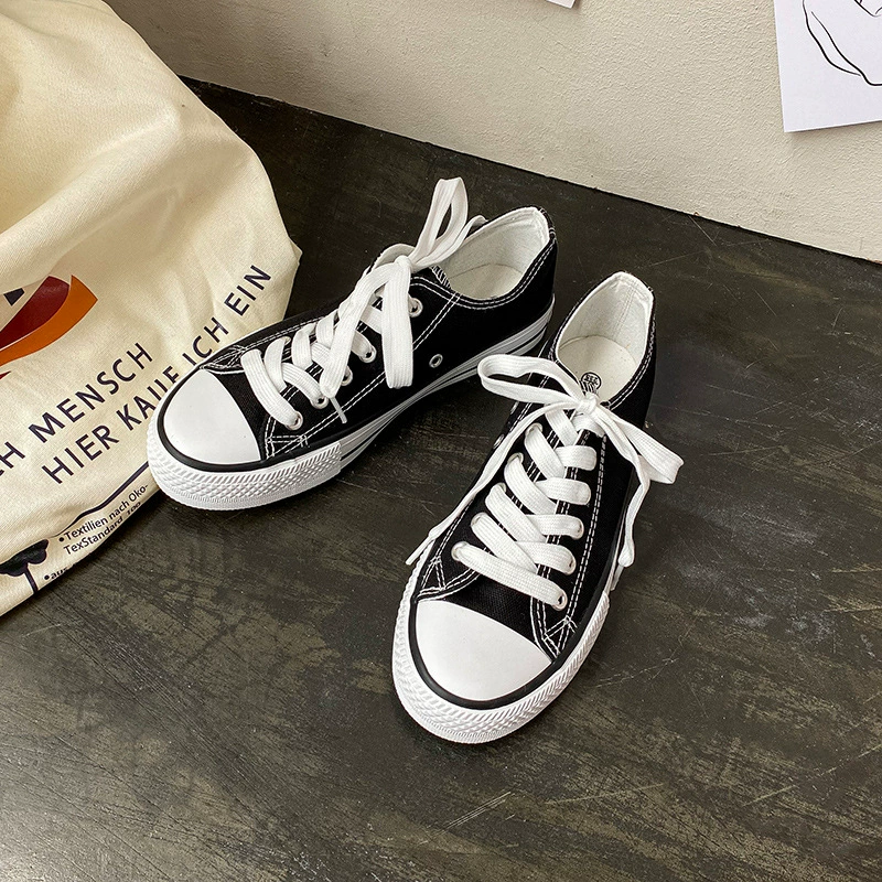 Low-top canvas sneakers, unisex, Korean style, spring/fall, white accent