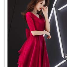 2023夏季新款 韩版女装V领晚礼服裙女宴会主持气质短款连衣裙5005