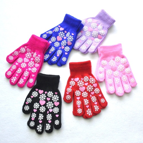 Children's Winter Warm Knitted Gloves for Primary School Students, Outdoor Sports Cold Protection, Snowflake and Small Heart Pattern Printing