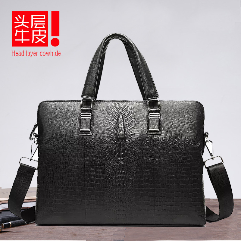 Crocodile Pattern Men's Briefcase Genuine Leather 14 "Portable Laptop Bag Horizontal Cowhide Business Office Bag Factory