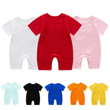 婴儿连体衣夏季衣服宝宝纯棉短袖平角哈衣爬服纯色连身服纯棉亲肤