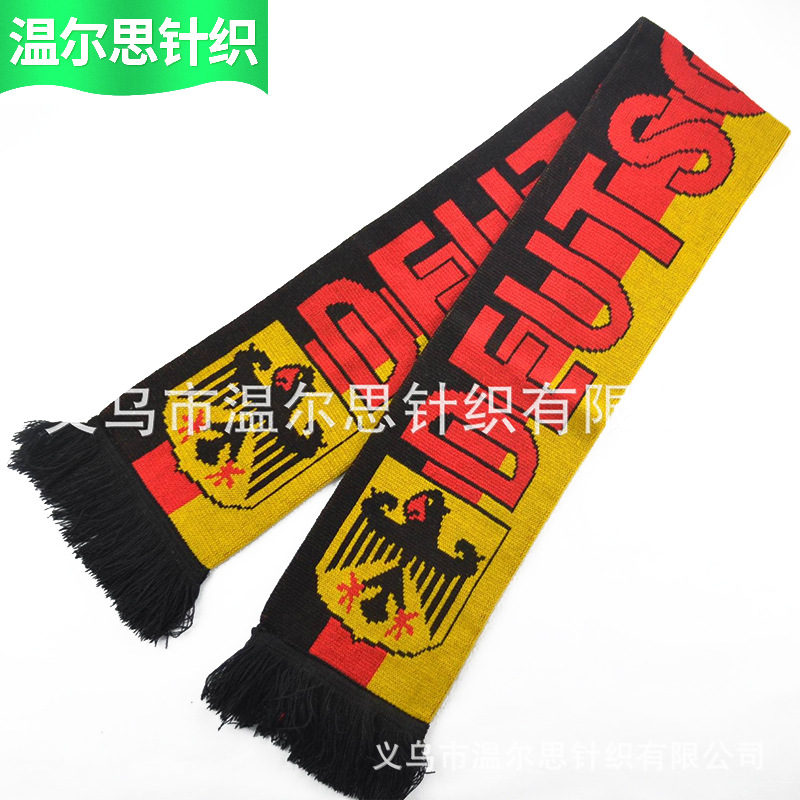 Fábrica personalizada bufandas de fans acrílico jacquard bufandas de punto de punto de impresión bufandas de fútbol