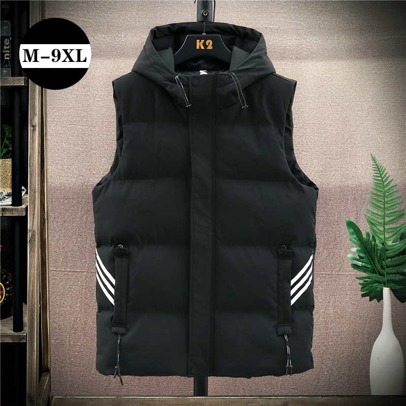 Men's down Cotton Vest Trendy Hooded Oversized Spring Autumn Winter Large Size Men's Vest Jacket
